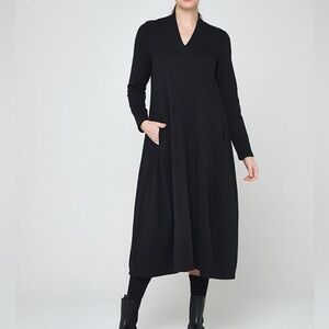 [4]Mes Soeurs Et Moi Elegant Black Long Sleeve Goyave V-Neck Jersey Dress